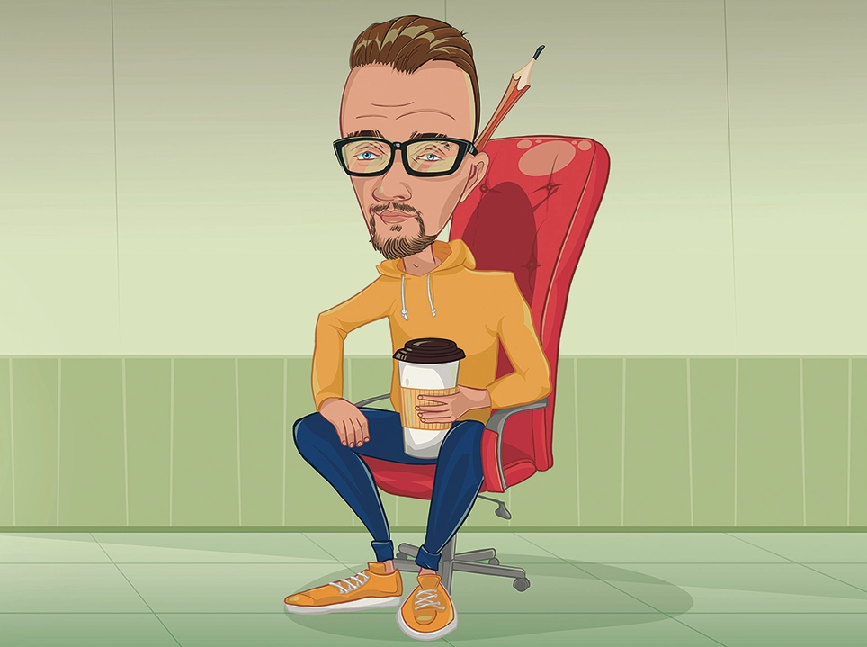 Karykatura cyfrowa autoportret - humorystyczna twarz i mocna kreska - Idea For Design