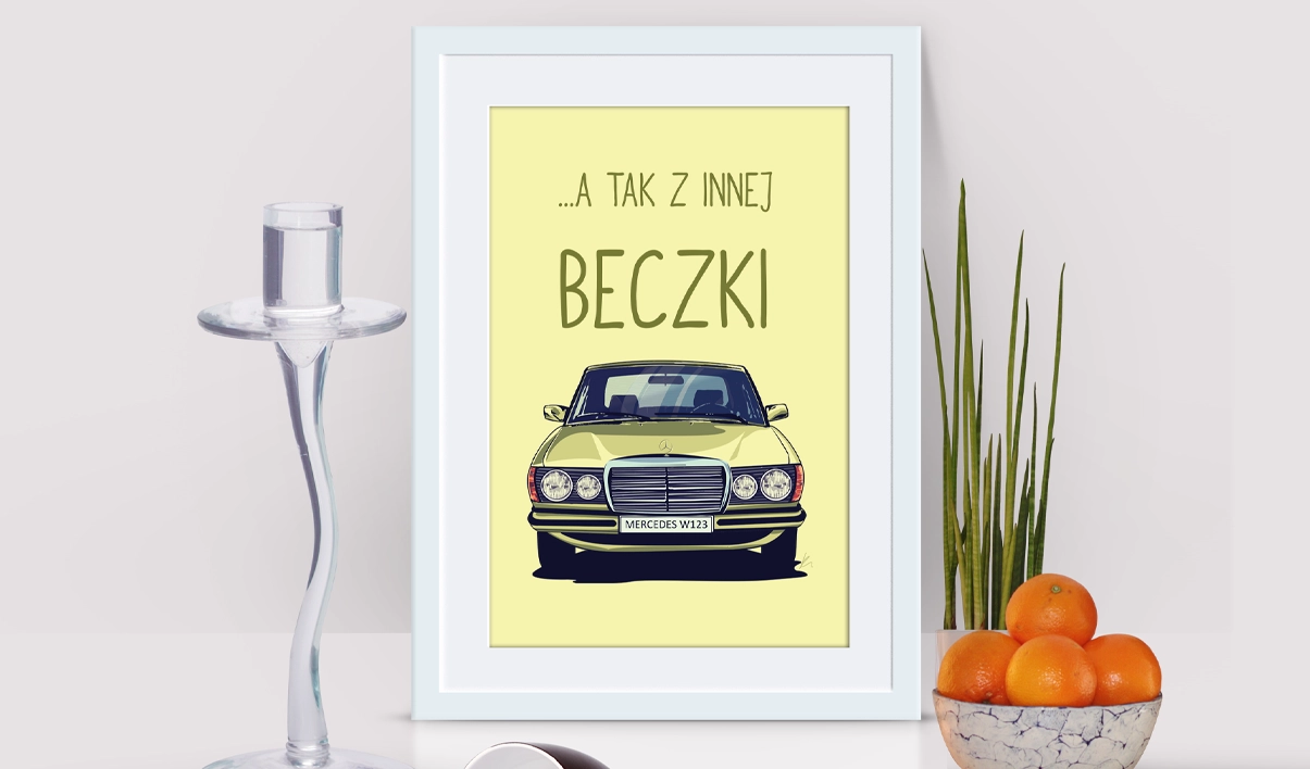 Mercedes beczka W124 ilustracja - detal reflektorów i cieni - Idea For Design