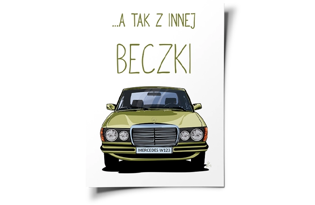 Mercedes beczka W124 ilustracja - wersja kolorystyczna do druku - Idea For Design