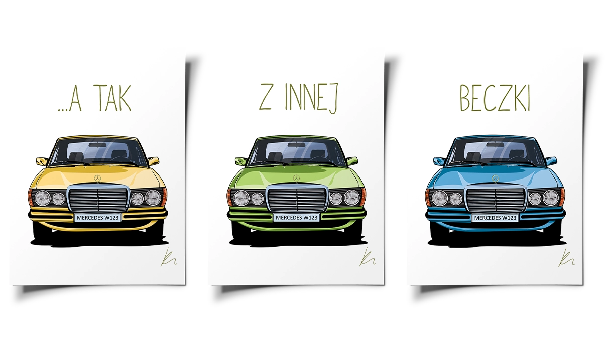 Mercedes beczka W124 ilustracja - grafika na plakat i nadruk - Idea For Design