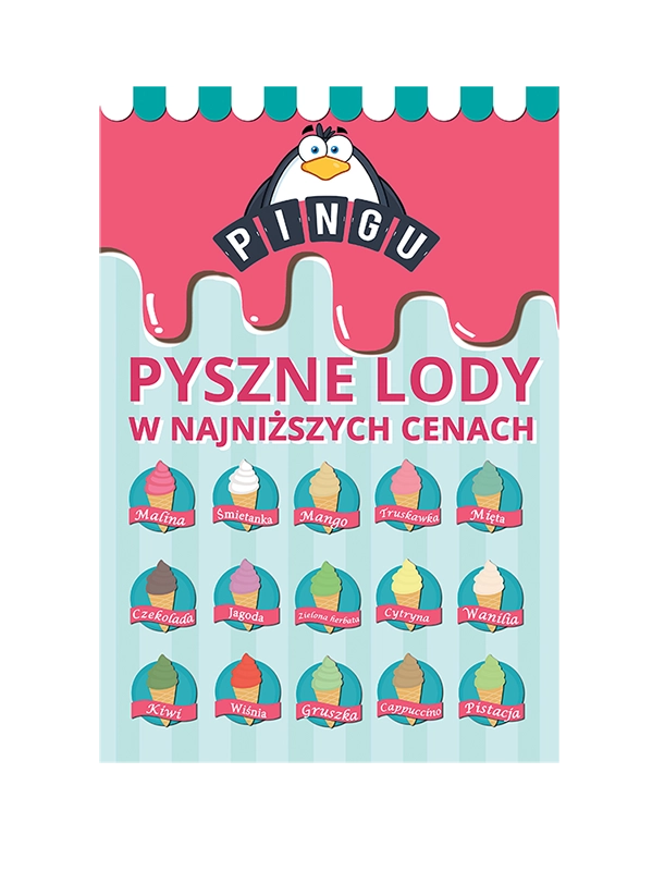 plakat lodziarni - prezentacja projektu - Lody Pingu