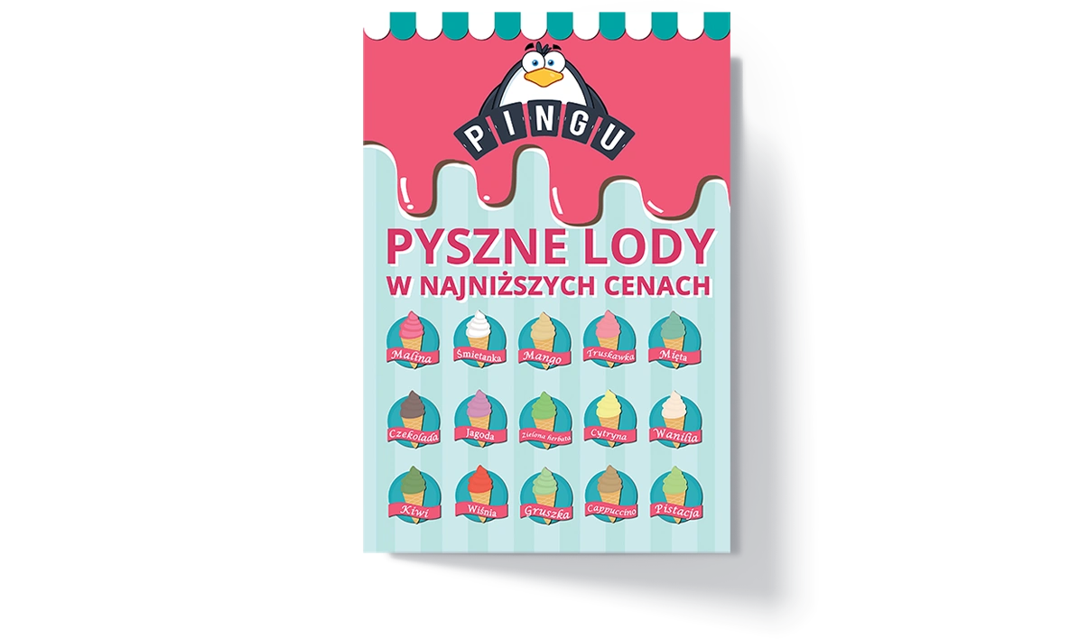 plakat lodziarni - detal kompozycji - Lody Pingu