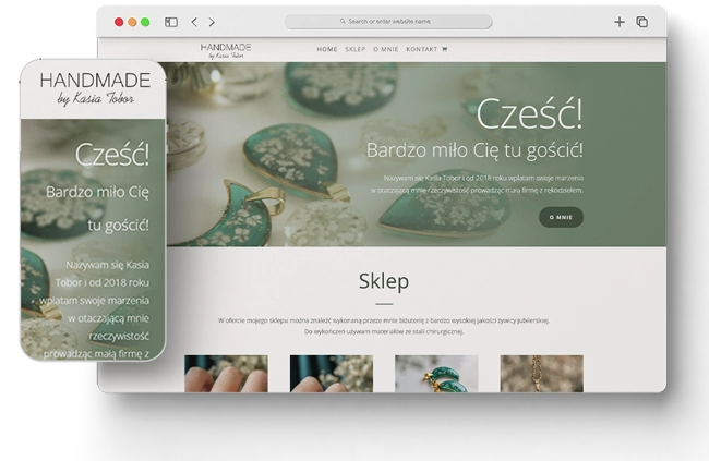 Sklep handmade Kasi Tobor - strona główna z biżuterią z żywicy