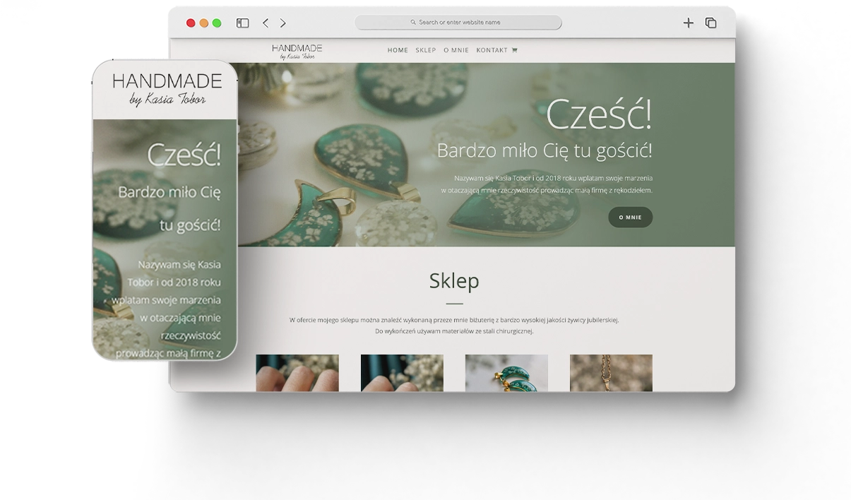 Sklep handmade Kasi Tobor - sekcja z wyróżnioną biżuterią