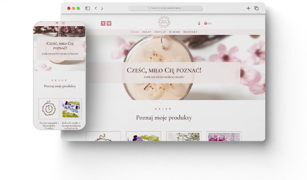 Sklep z biżuterią handmade - widok mobilny i desktopowy - Kwiaty Biżuteria