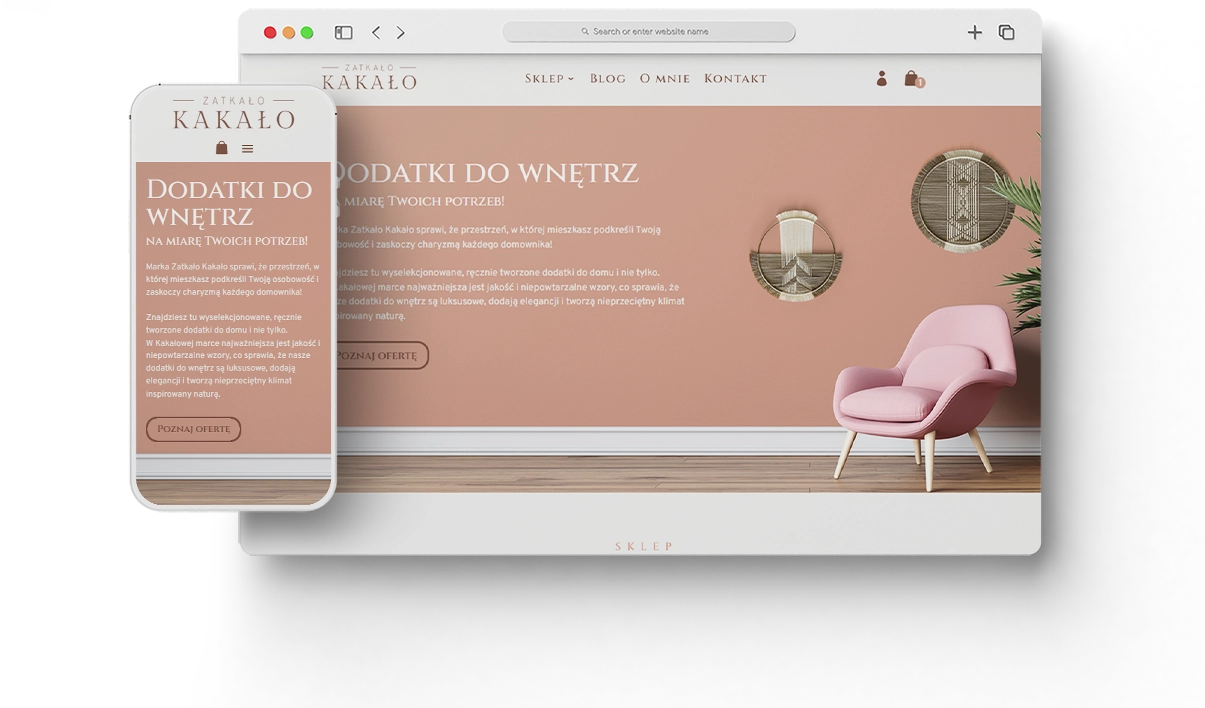 Handmade dodatki do wnętrz - widok mobilny i desktopowy - Zatkało Kakało