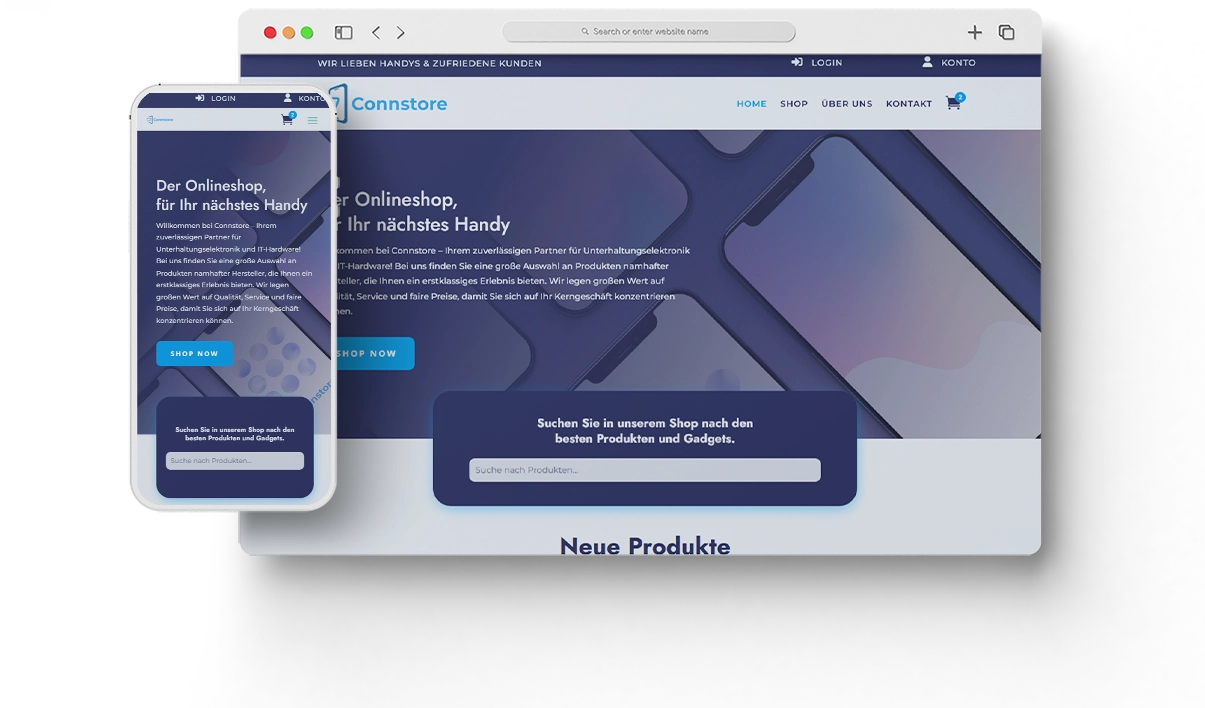Nowoczesny Sklep Internetowy Connstore - widok mobilny i desktopowy