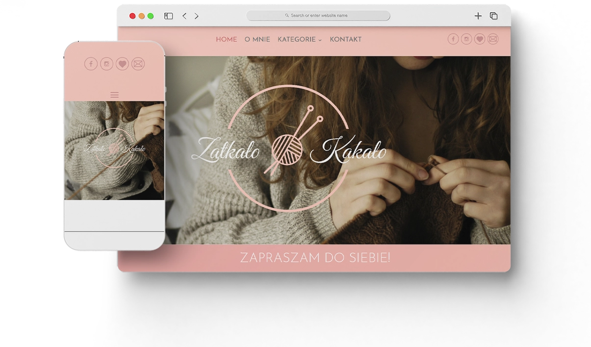 Sklep handmade i blog - widok mobilny i desktopowy - Zatkało Kakało