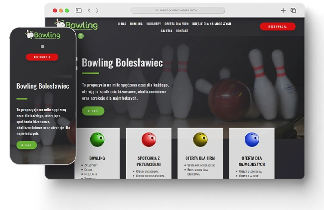 Strona kręgielni - widok strony głównej - Bowling Bolesławiec