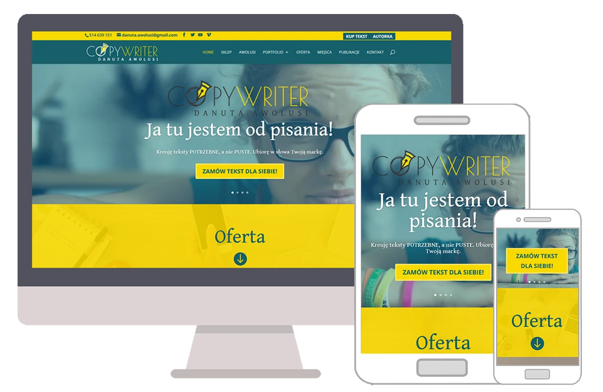 Strona copywritera - układ na ekranie desktopowym - Danuta Awolusi
