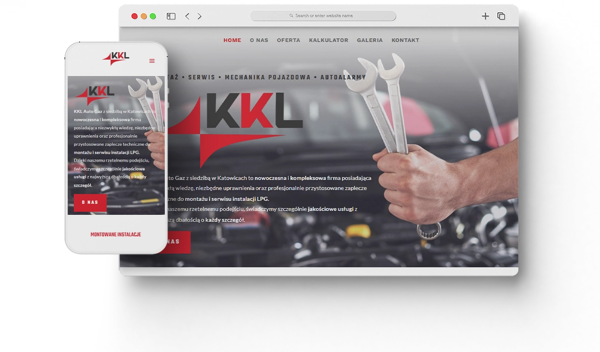 Strona internetowa autogaz - układ na ekranie desktopowym - KKL AutoGaz