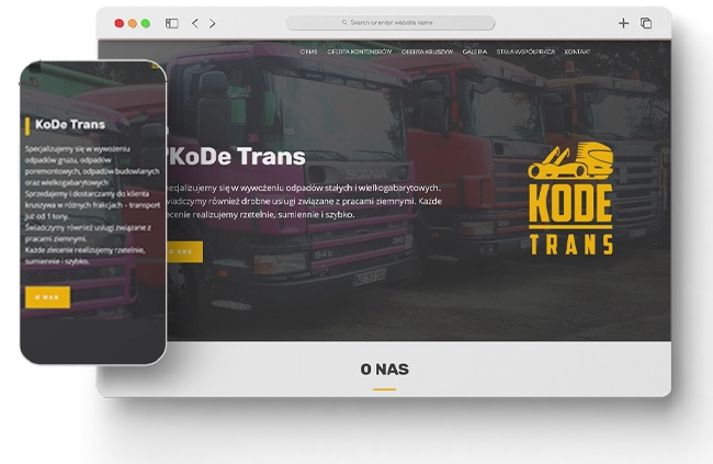 Strona www odpady i kontenery - widok strony głównej - Kode Trans