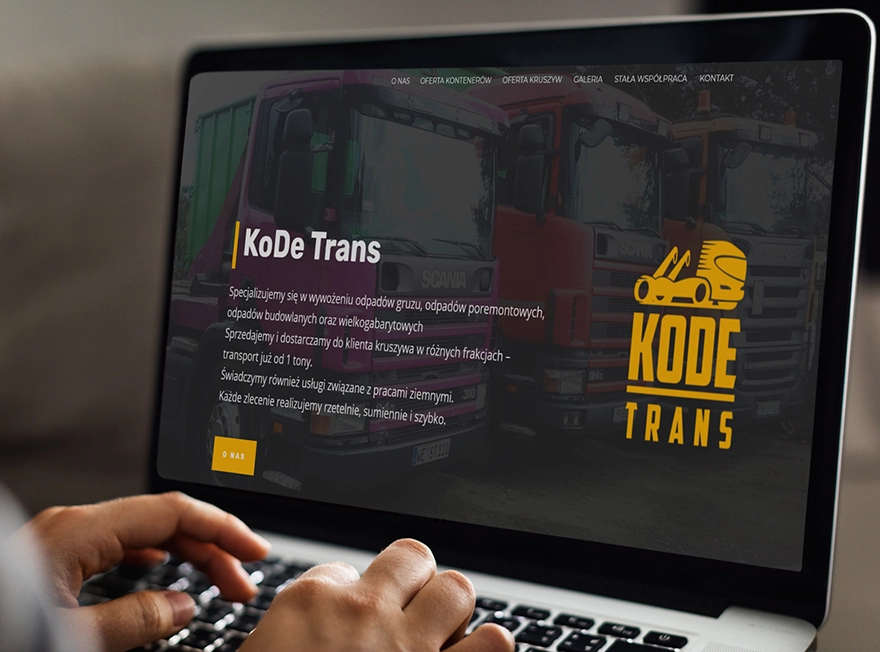 Strona www odpady i kontenery - układ na ekranie desktopowym - Kode Trans