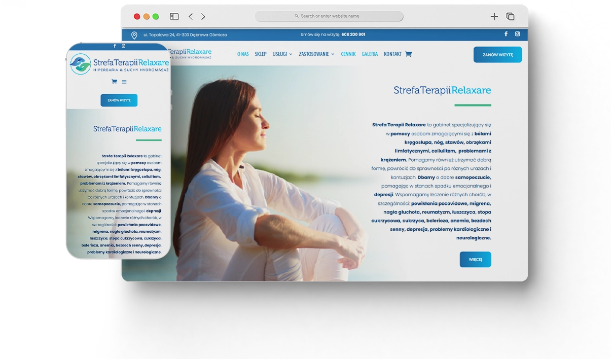 Gabinet terapii - układ na ekranie desktopowym - Relaxare