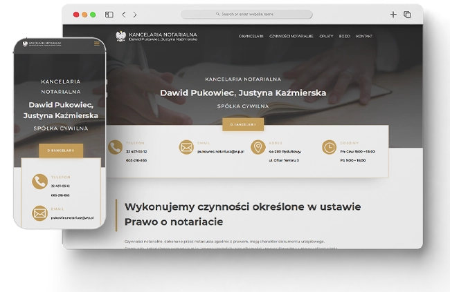 Strona kancelarii notarialnej - widok strony głównej - Kancelaria notarialna Rydułtowy