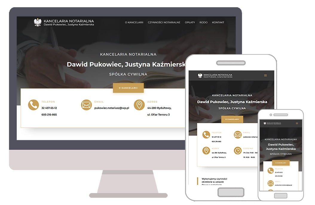 Strona kancelarii notarialnej - układ na ekranie desktopowym - Kancelaria notarialna Rydułtowy
